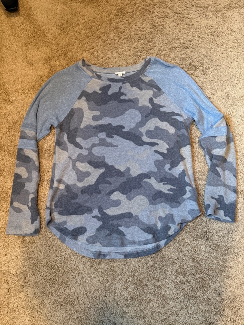 Hem & Thread Light Blue Camo print Knit long sleeve shirt
